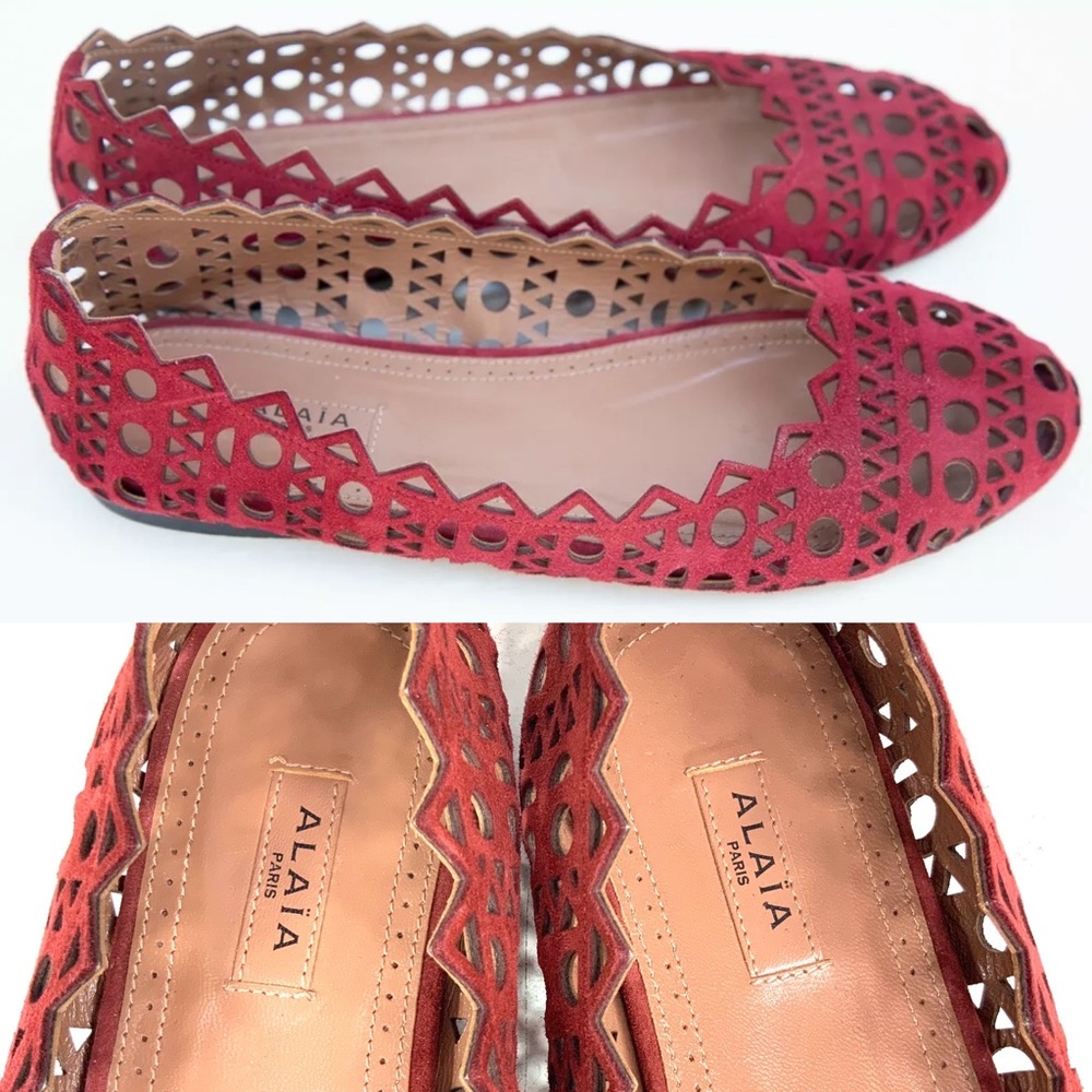 ALAIA Paris Red Suede BALLERINA Laser Cut Flats - Picture 5 of 8
